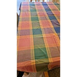 Harvest Collection Burnt Orange Cotton Tartan Plaid Tablecloth 60” X 102”